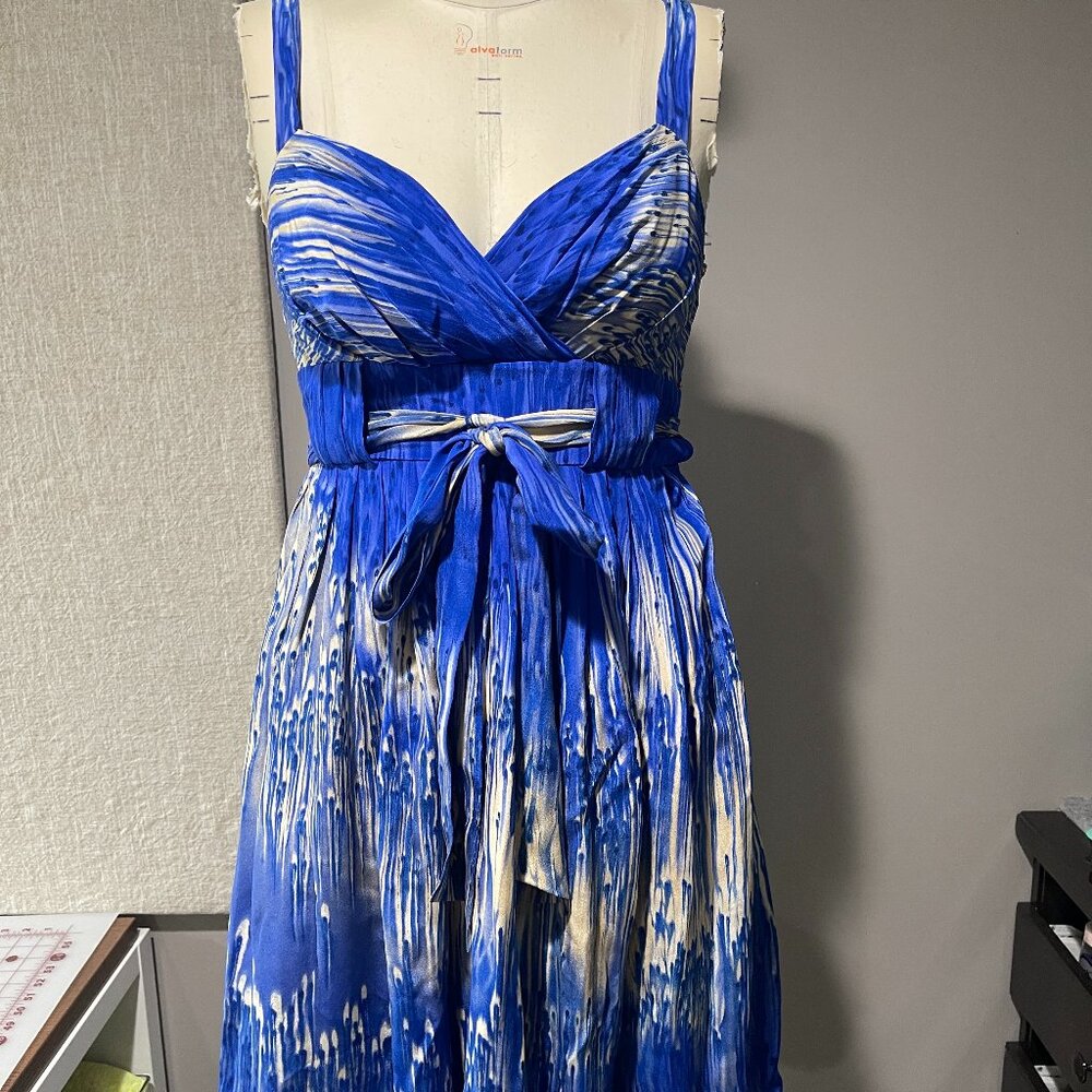 EUC Women's Anthropologie Dil Blue Silk Tie Front Dress Size 0